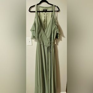 NWT Lulus Easy Listening Cold-Shoulder Wrap Maxi Dress - Sage Green